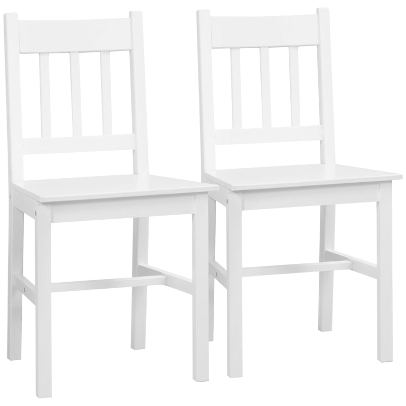 Dining Chairs Set of 2, Kitchen Chair with Slat Back, Pine Wood Structure for Living Room and Dining Room, White