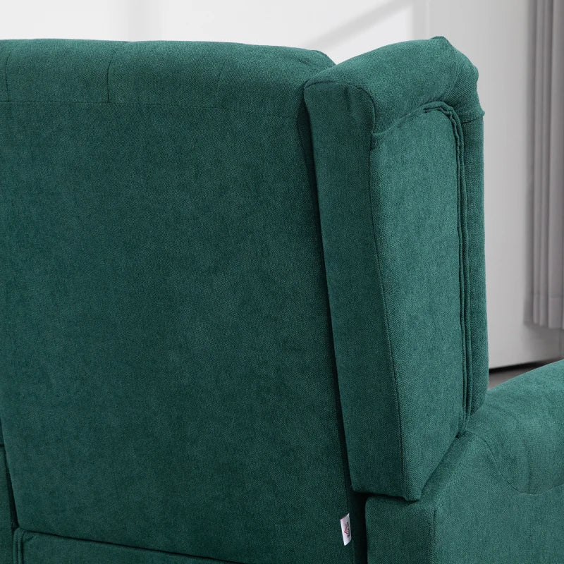 Fabric Accent Chair, Button Tufted Armchair, Armchair with Wood Legs, Thick Padding for Bedroom Dark Green