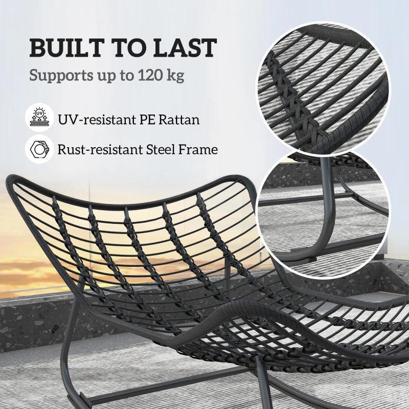 Outdoor Rocking Chair, Oversized Patio Egg Chair with Padded Cushion, Rattan Wicker for Indoor, Backyard, Dark Grey