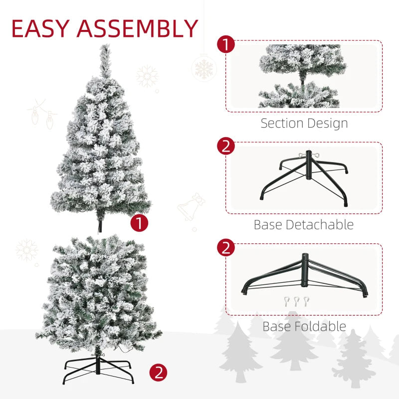HOMCOM 7.5FT Prelit Snow Flocked Christmas Tree with Warm White LED Lights, Artificial Holiday Decoration 