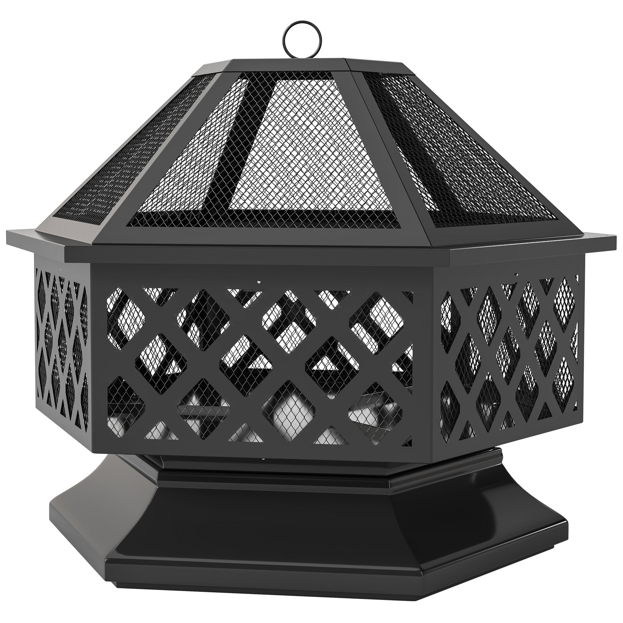 Outsunny 28" Outdoor Fire Pit Wood Burning Firepit with BBQ Grill, Spark Screen, Poker for Patio Backyard Camping Picnic Bonfire 