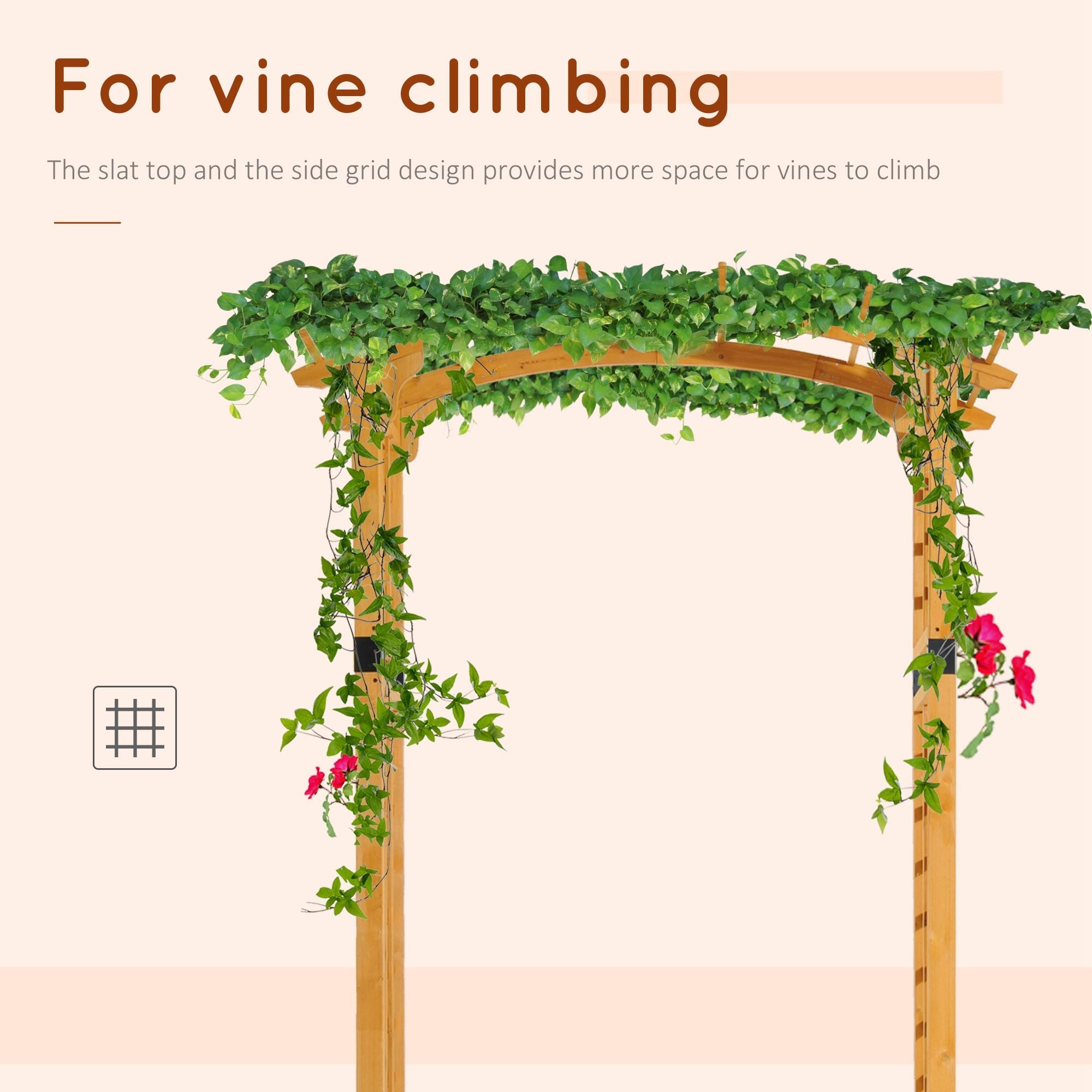 Outsunny 7.5ft Fir Wood Garden Arch Trellis Outdoor Walkway Round Pergola Style Arbor 