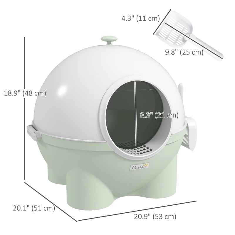 Enclosed Cat Litter Box, Large Kitty Litter Box with Lid, Scoop, Leaking Sand Pedal, Top Handle, Light Green