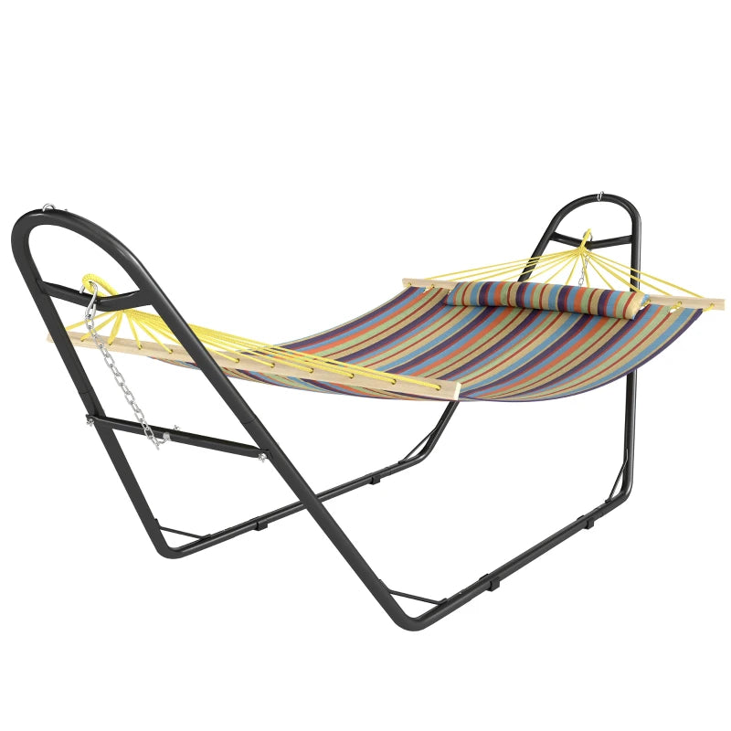 Hammock with Stand, Heavy Duty Camping Hammock with Detachable Pillow and Spreader Bar, 264 lbs Capacity, Multicolor