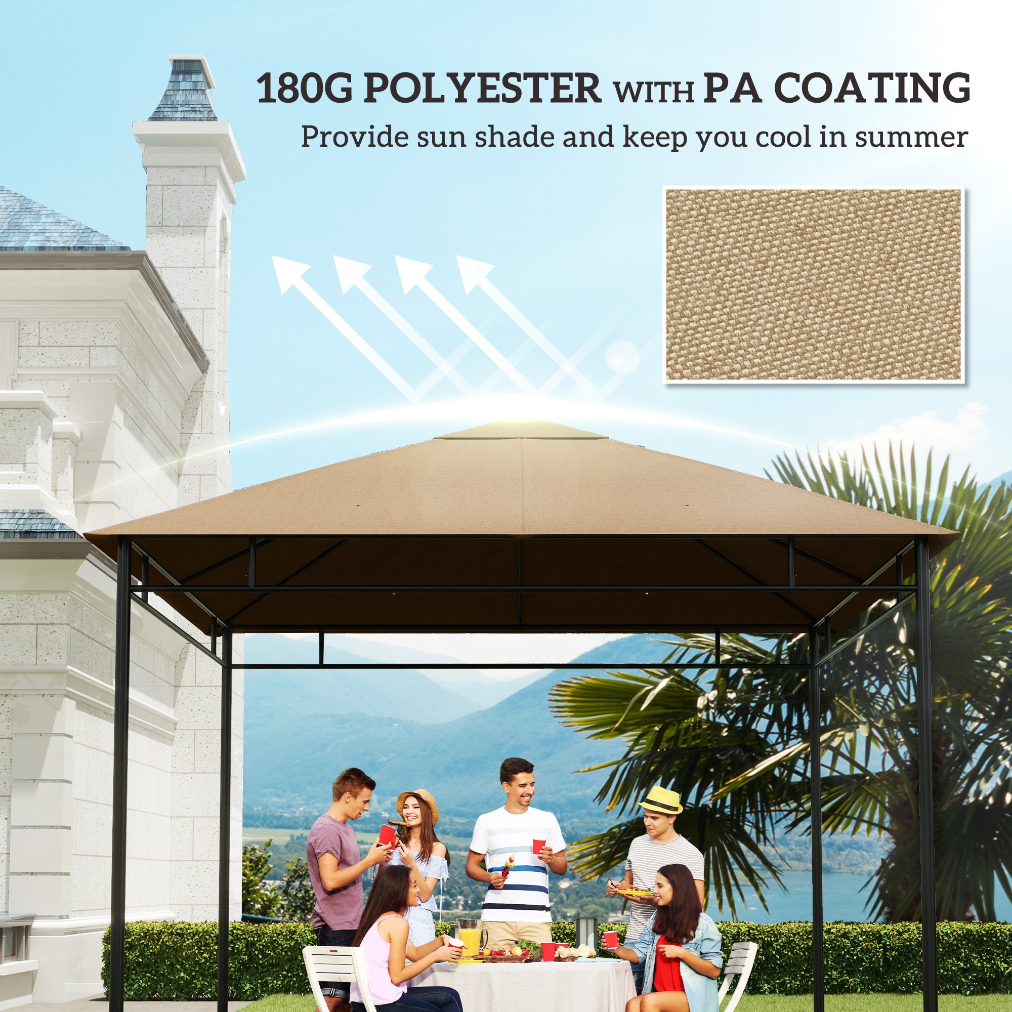 Outsunny Gazebo Canopy Replacement 9.84 x 9.84ft UV Protected Top Sun Shade Beige 