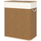 Double Laundry Basket with Lid, 100L Bamboo Laundry Hamper with Rope Handles and Removable Bags, Brown