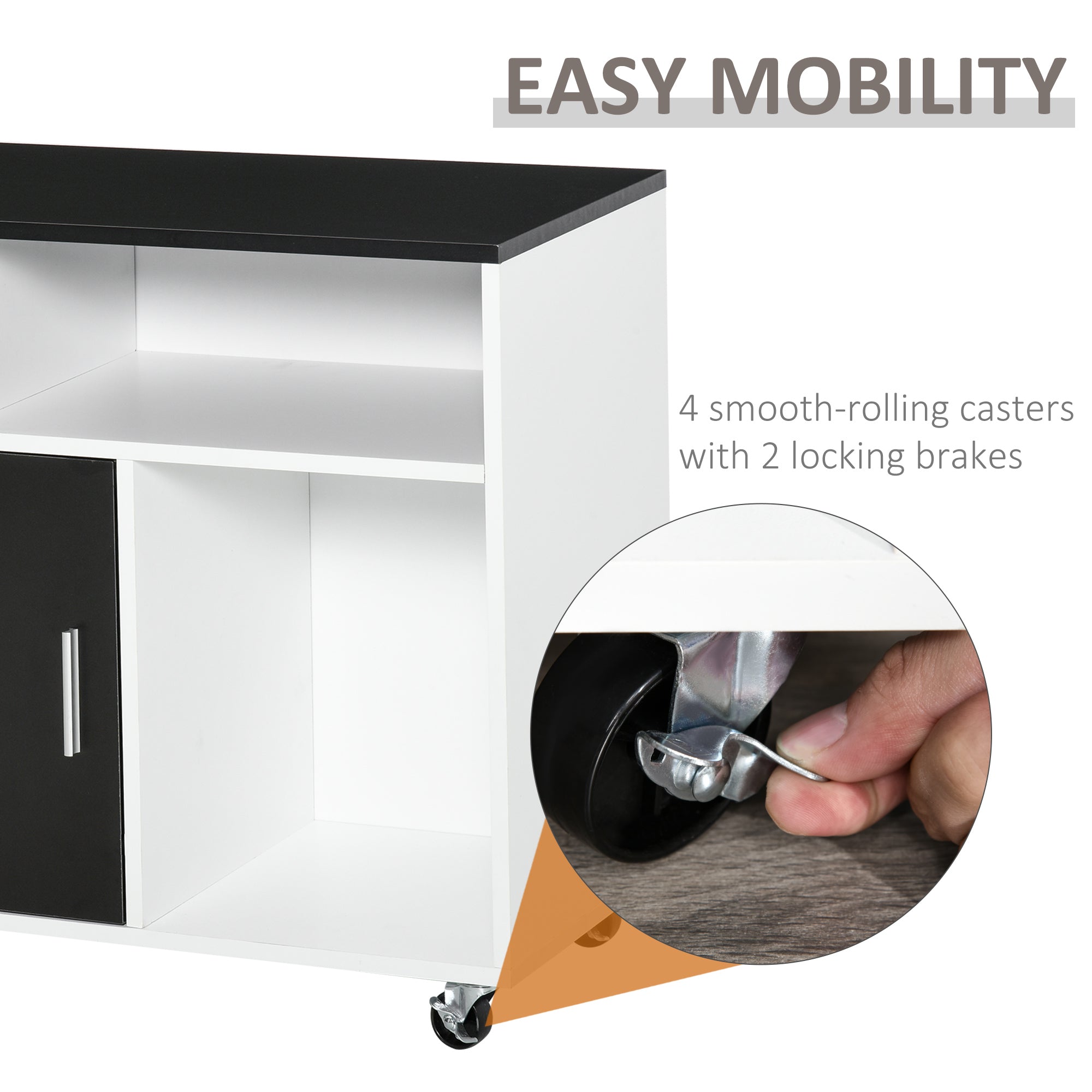 HOMCOM Mobile Lateral Filing Cabinet: Lockable Drawer Printer Stand on Wheels for Home Office, Black 
