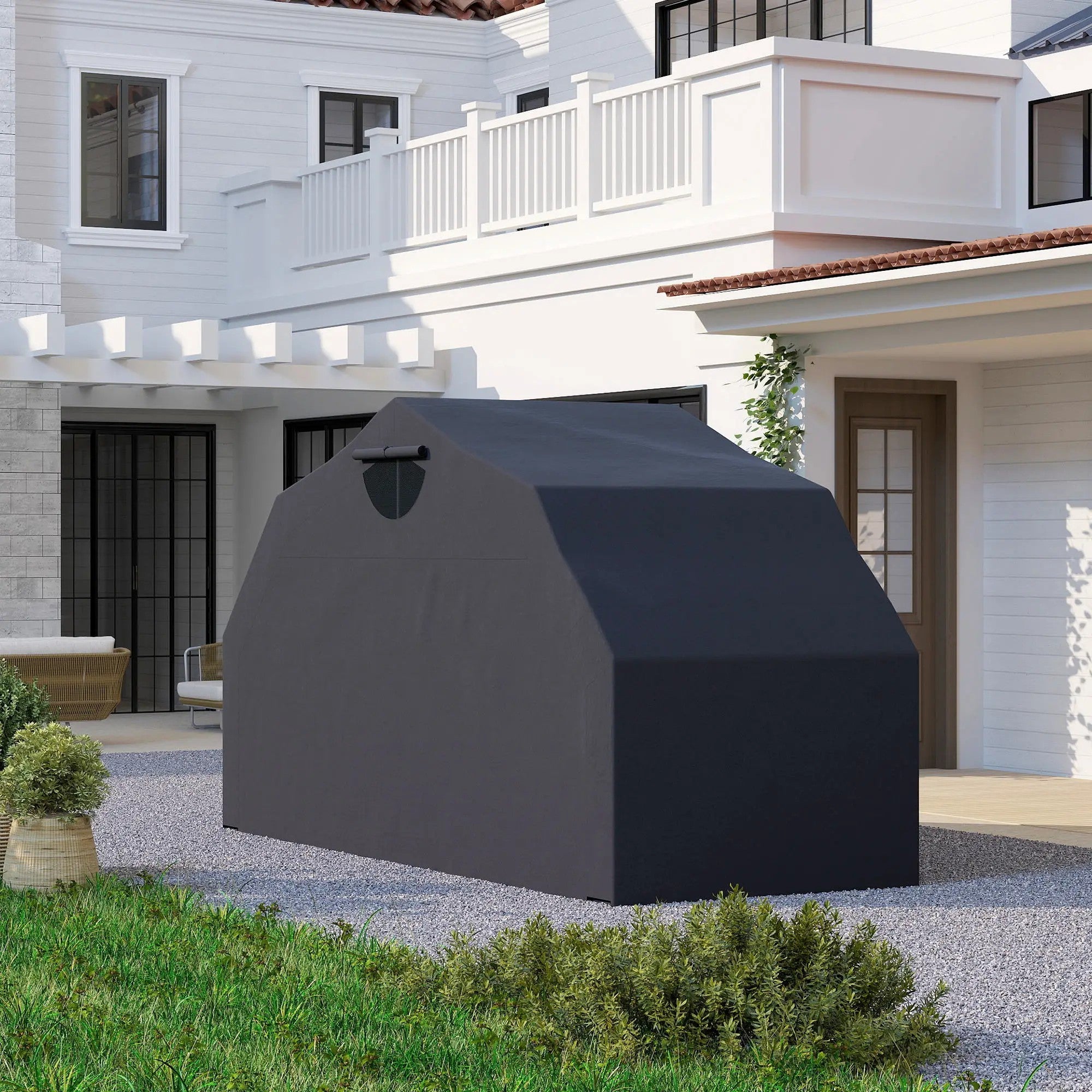 Outsunny Motorcycle Shelter, Waterproof Motorcycle Cover Tent with 2 Mesh Windows, UV Protected & Dustproof Bike Storage Shed 
