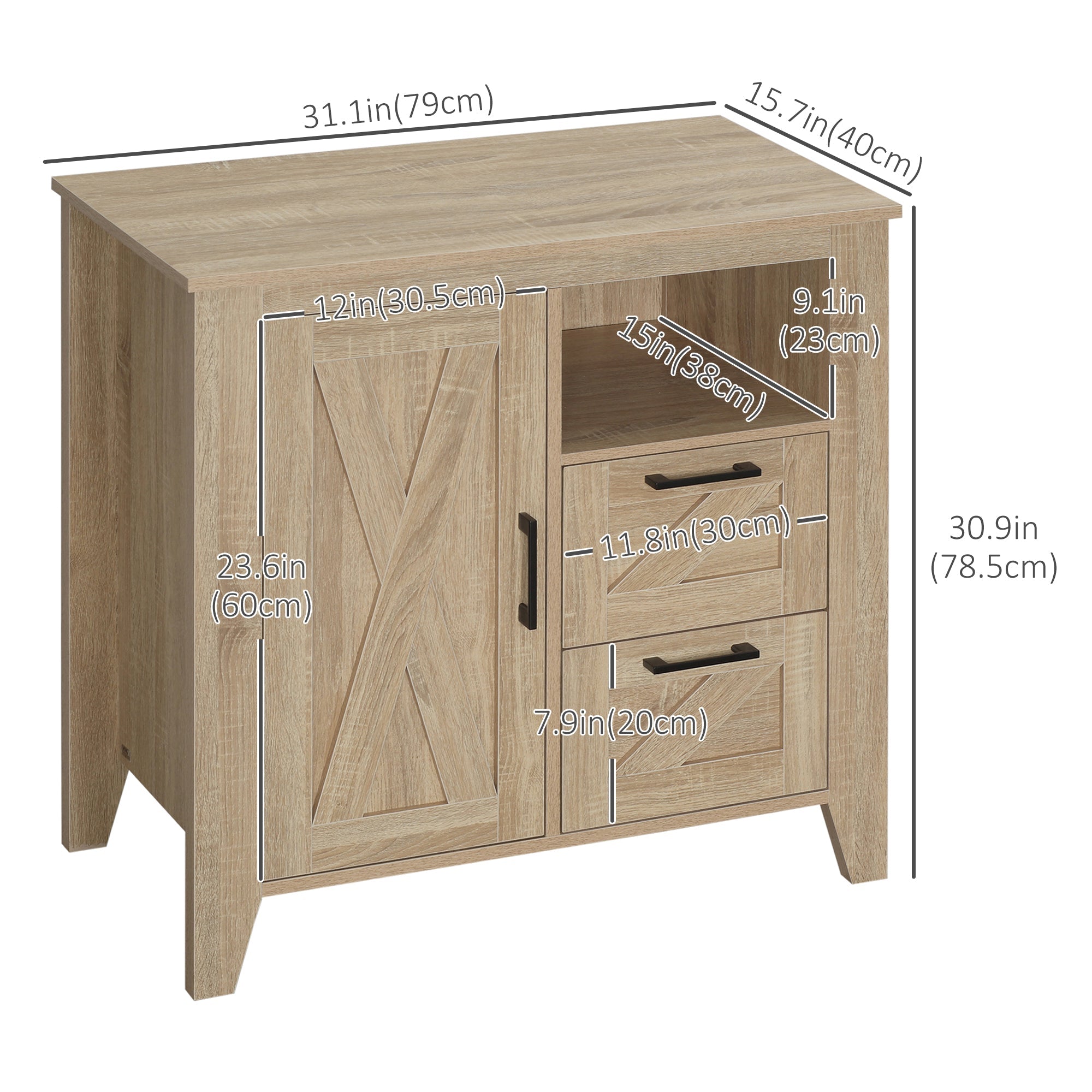 HOMCOM Farmhouse Storage Cabinet, Kitchen Cupboard Buffet Cabinet with Drawers, Door and Adjustable Shelves for Dining Room 