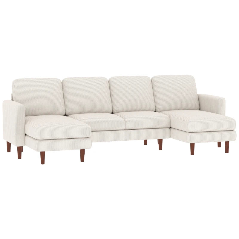 🛋️ U-Shaped Corduroy Sectional Sofa – Double Chaise (Beige)