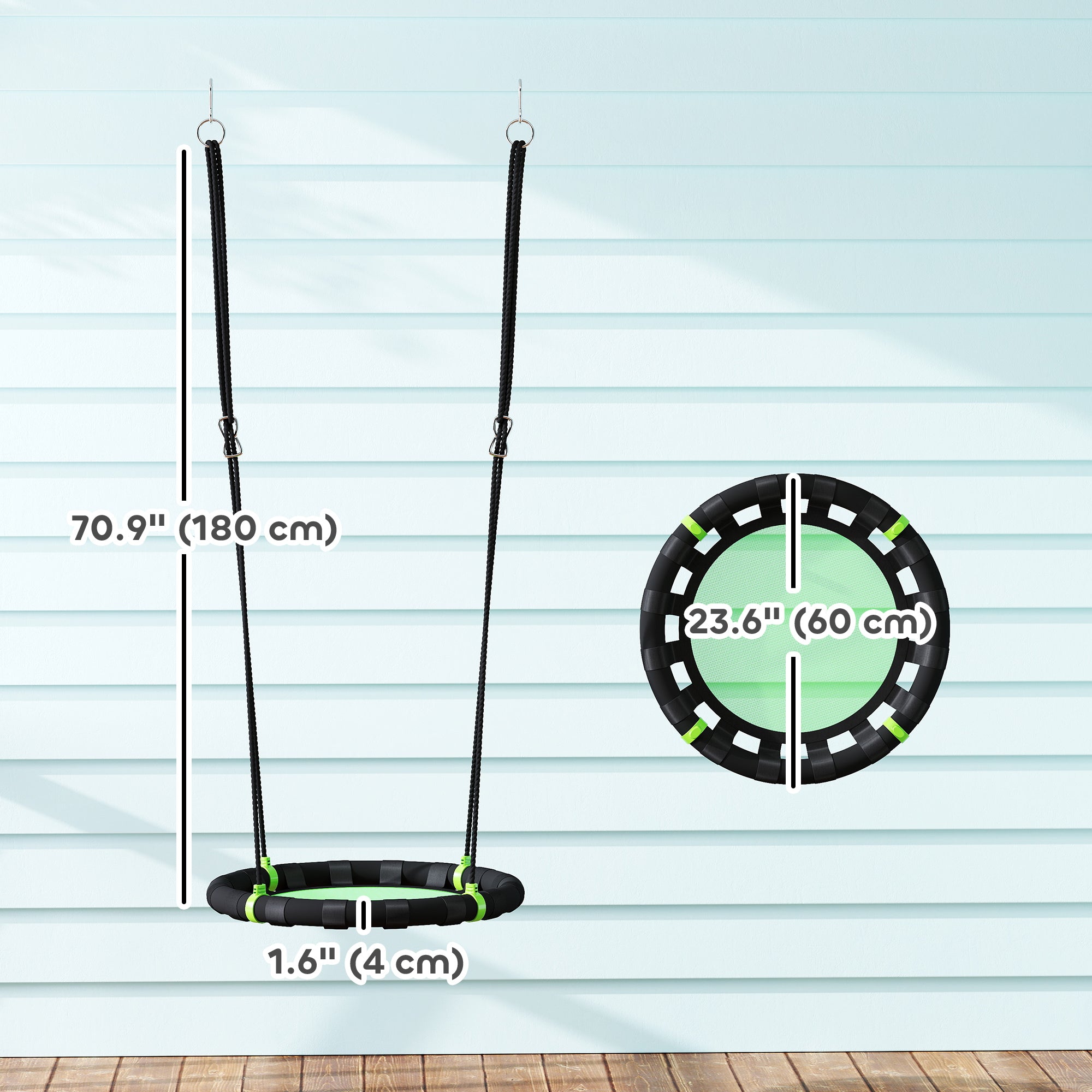 Qaba 24 inch Saucer Tree Swing Set for Kids with Adjustable Hanging Ropes for Outdoor, Backyard, Green 