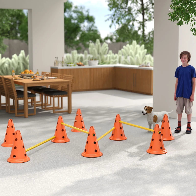Dog Agility Hurdle Cone Set, Adjustable Obstacle Course Equipment with 8 Cones & 8 Poles, Carry Bag, Orange