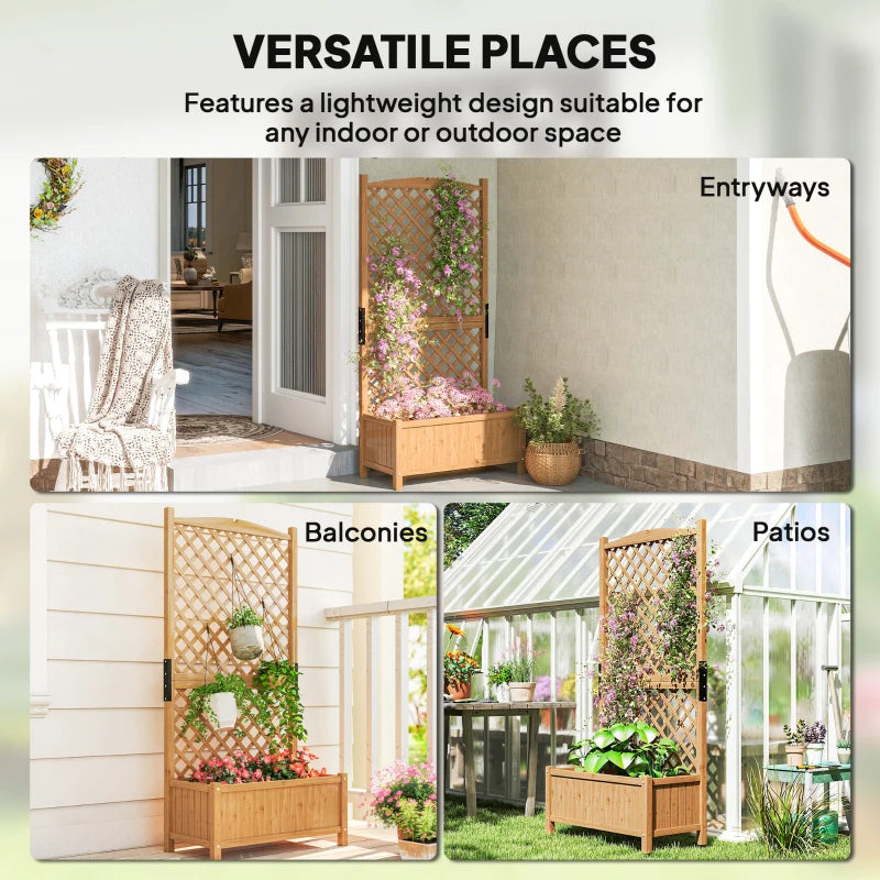 Raised Garden Bed with Trellis, Wooden Raised Planter Box with Elevated Raised Bed, 35.4" x 17.7" x 70.9", Yellow