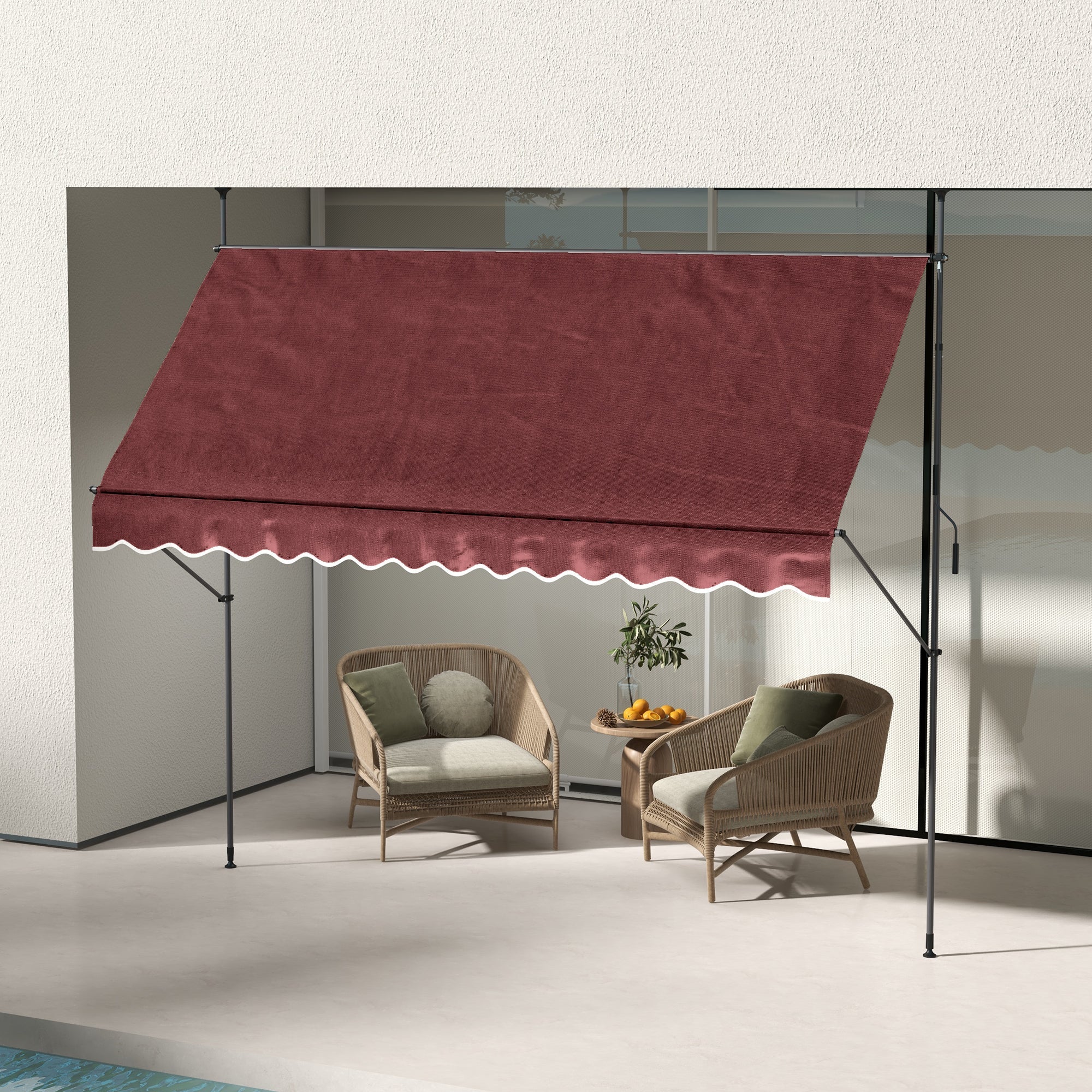 Outsunny Manual Pullback Suncover: 137.8"x47.2" 0-90° Adjustable UV Resistant Freestanding Shade for Patio, Blue 