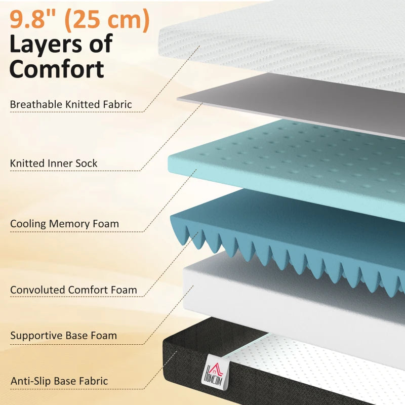 HOMCOM 10" Cooling Memory Foam Mattress in a Box with Pressure Relief & Lumbar Support – Medium Firm