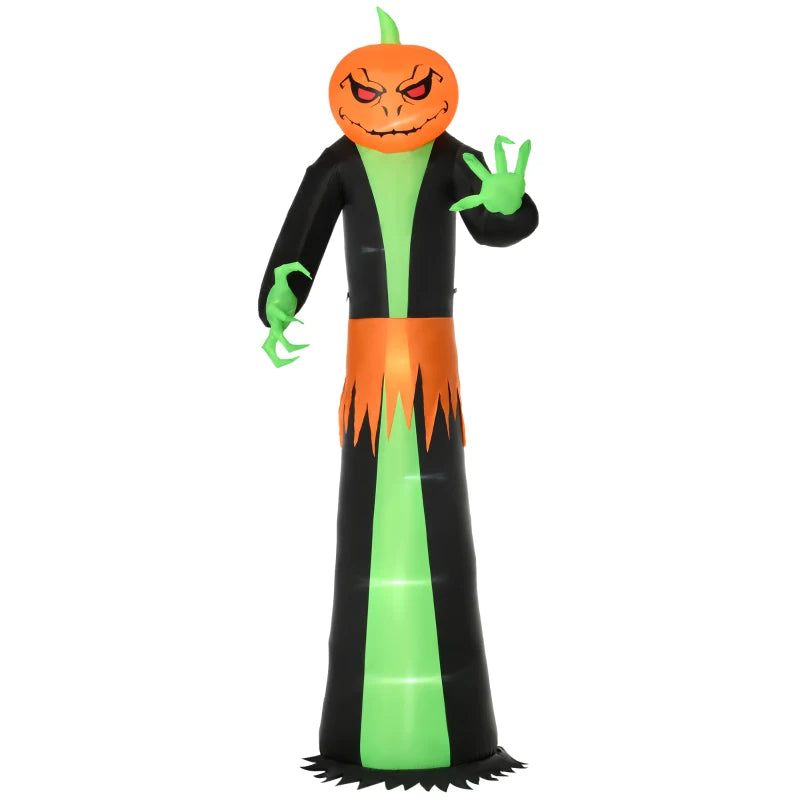 HOMCOM 9ft Inflatable Pumpkin Head Ghost – LED Blow-Up Halloween Decoration for Outdoor Lawn & Garden 