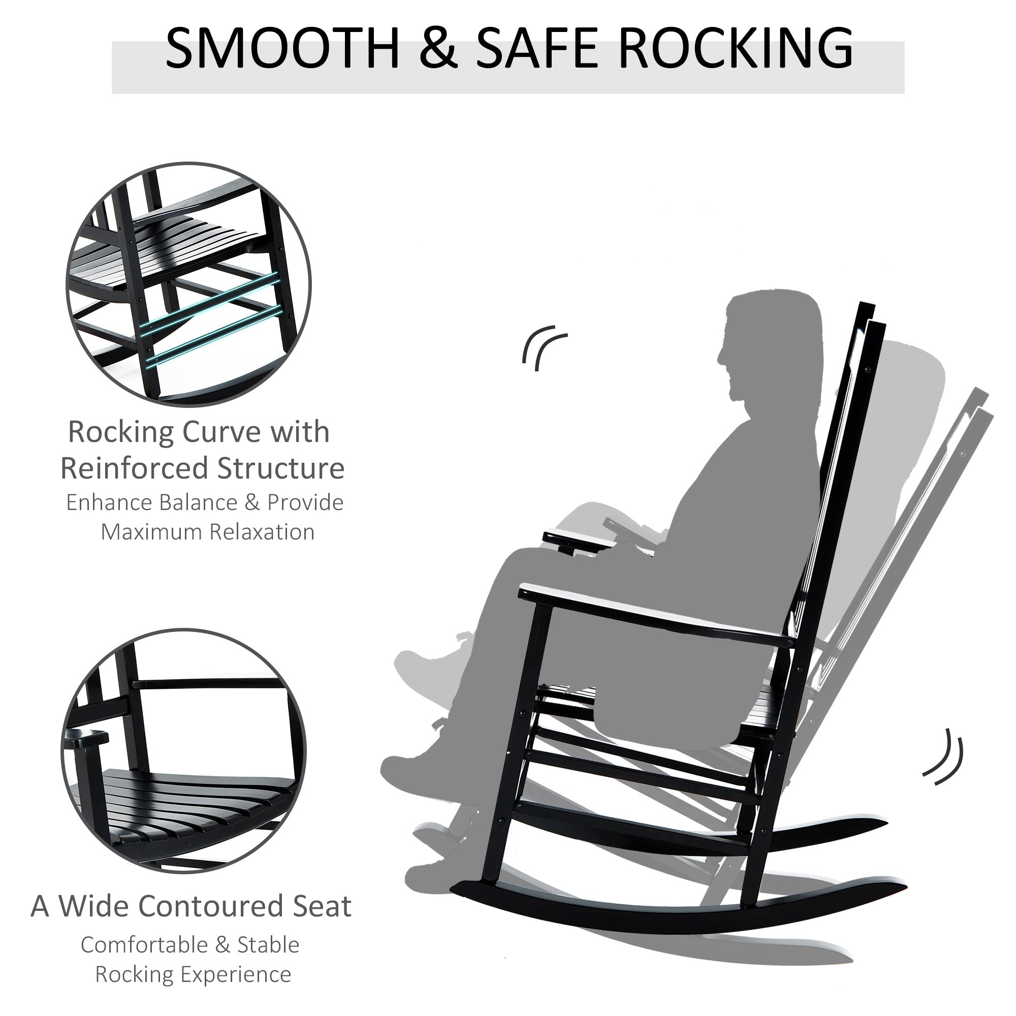 Outsunny Porch Rocking Chair High Back Wooden Outdoor Patio Rocker Black Comfort 