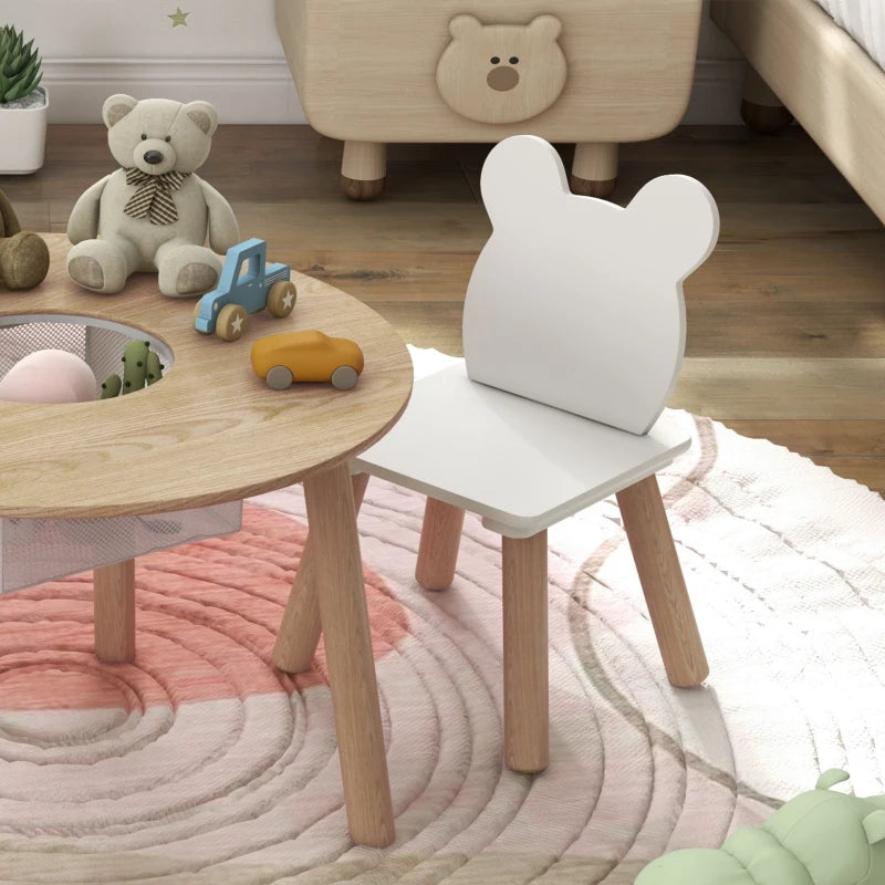 Qaba 3 Pieces Kids Table and Chair Set, Activity Table and Chair Set with Bear-Shaped Chairs, Mesh Bag