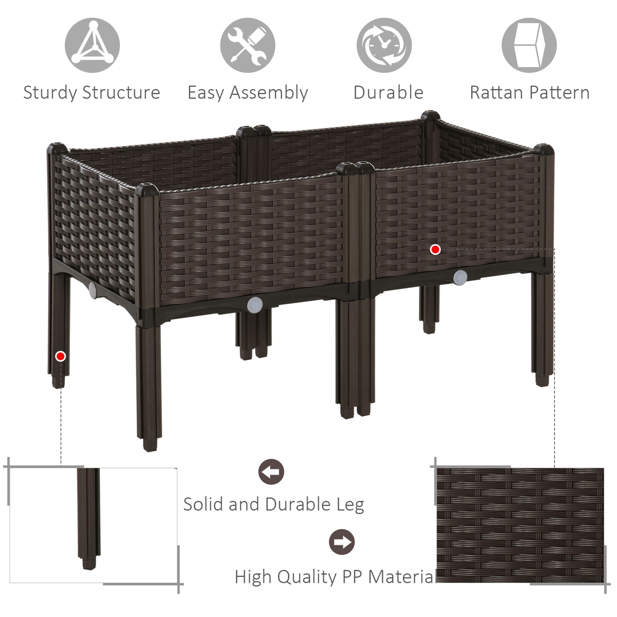 Outsunny 2-piece Raised Garden Bed PP Raised Flower Bed Plant Stand Stackable Vegetable Herb Grow Box 