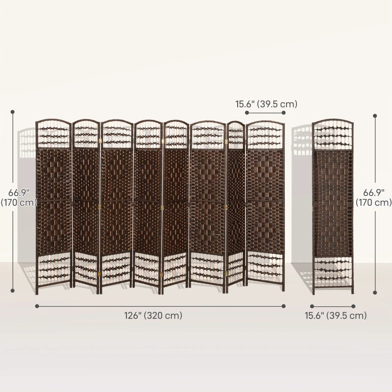 8 Panel Folding Room Divider, Portable Privacy Screen, Wave Fiber Room Partition for Home Office, Brown