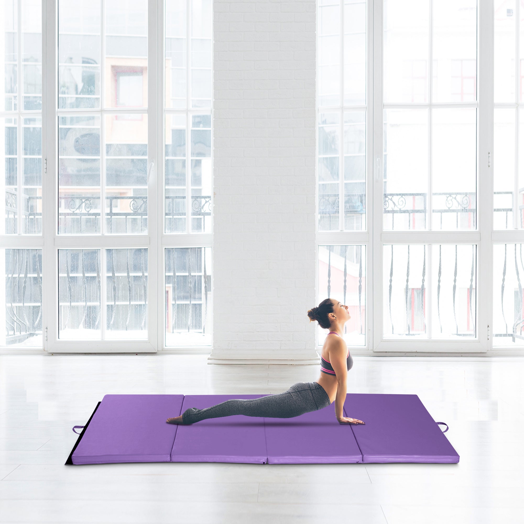 Soozier 4ft x 8ft x 2inch Tri-Fold Gymnastics Tumbling Mat Exercise Mat with Carrying Handles for MMA, Martial Arts, Stretching 