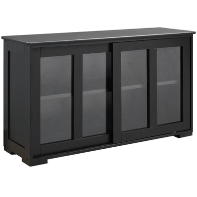 HOMCOM Black Stackable Bar Cabinet: Modern Kitchen Sideboard, Sliding Glass Door Console, Cupboard Serving Buffet 