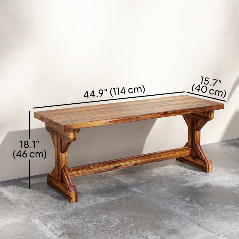 Rustic Outdoor Wooden Bench, Backless Garden Bench Patio Loveseat with X-Shape Base for Porch, Park, Carbonized