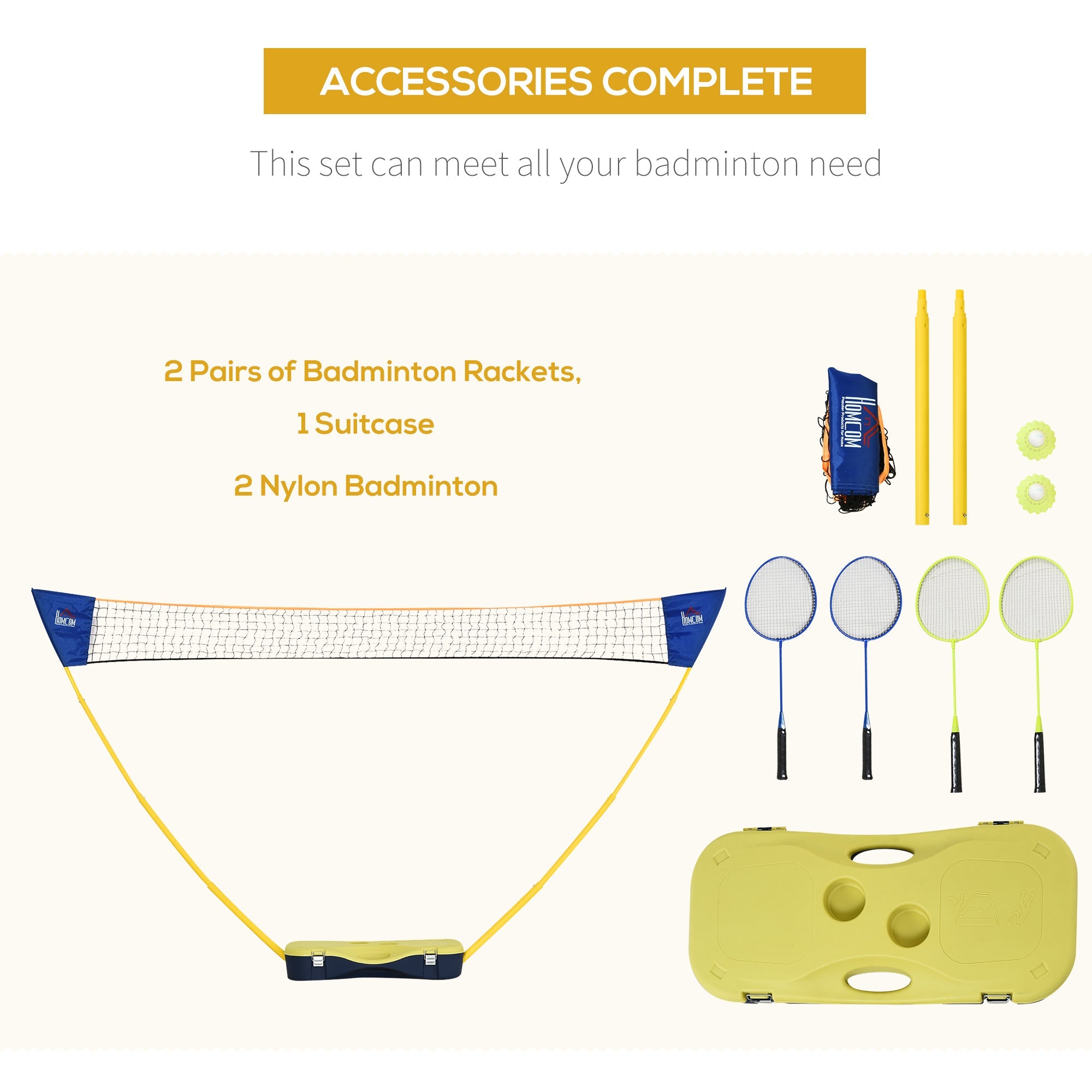 HOMCOM Foldable Badminton Net Set Portable for Indoor Outdoor Beach Backyard Adults Kids 