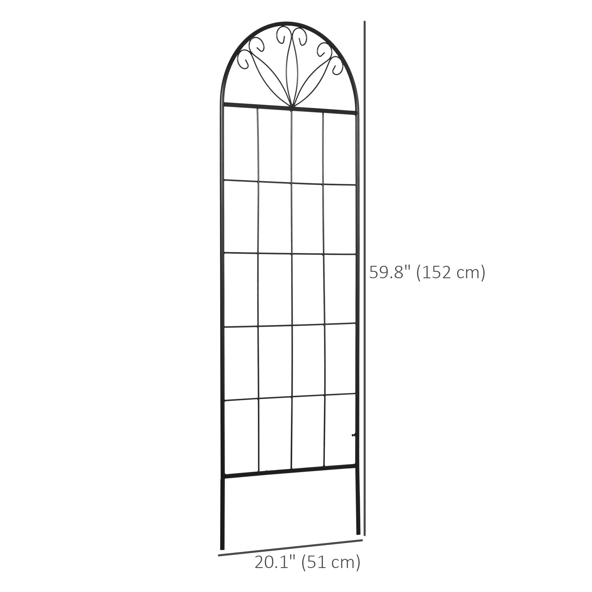 Outsunny Metal Garden Trellis Pack of 2 for Climbing Plants, Arched Grid Trellis Panels, 20" x 60", Black 