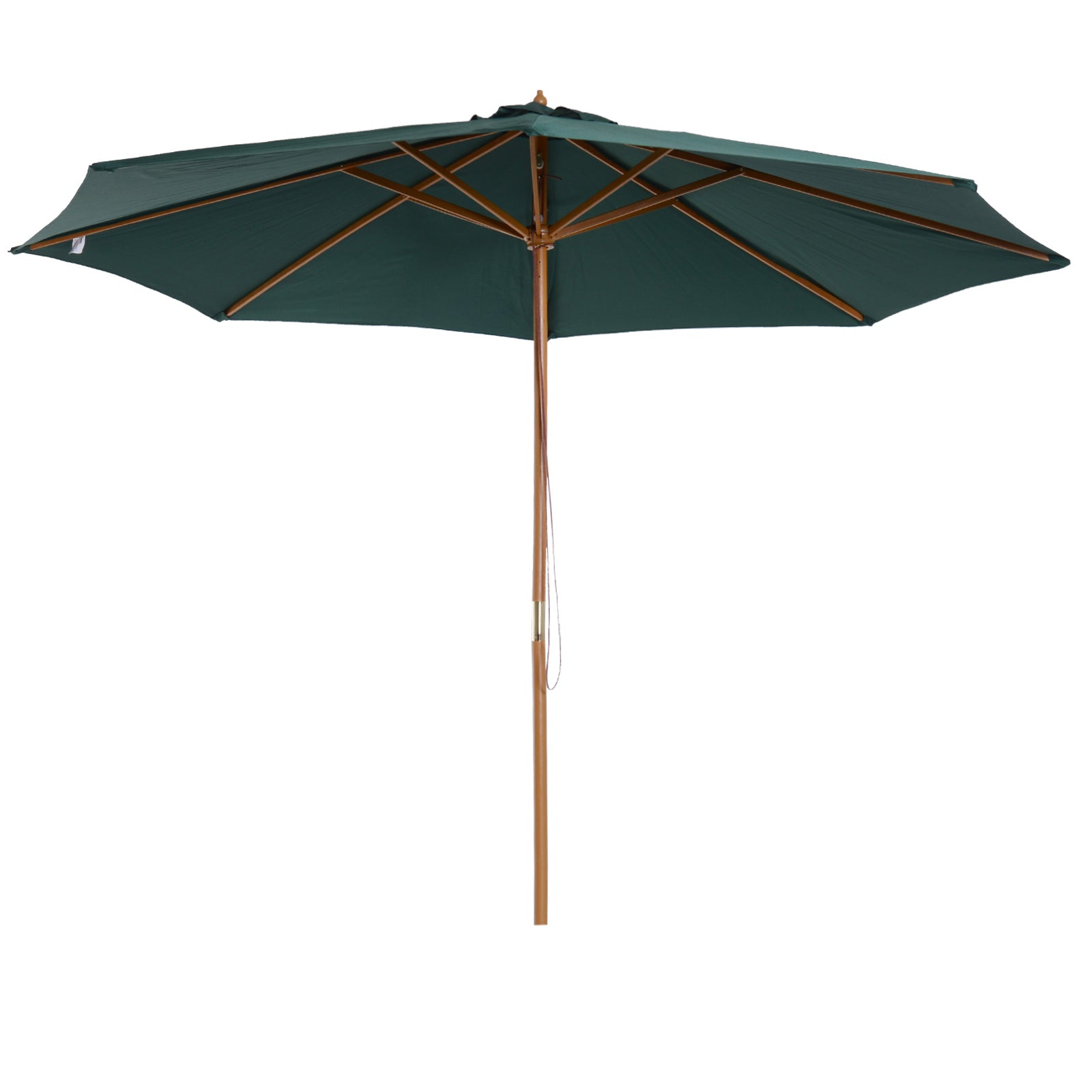 Outsunny 10FT Round Patio Umbrella with Rope Pulley Mechanism, Wooden Market Umbrella, Garden Parasol with 8 Ribs, Dark Green 