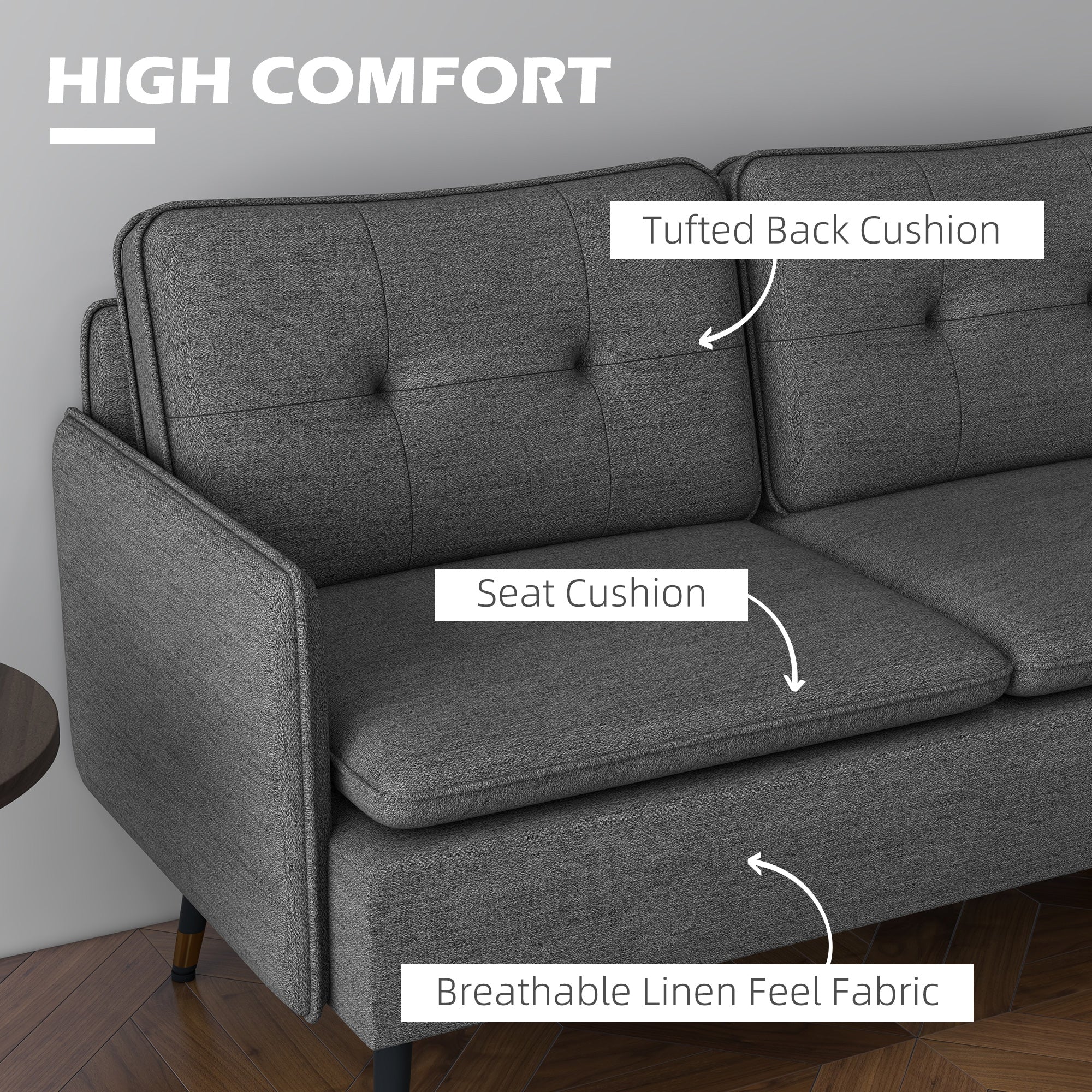 HOMCOM Modern 55" Fabric Loveseat Sofa Button Tufted Back Steel Legs Bedroom Living Room Dark Grey 