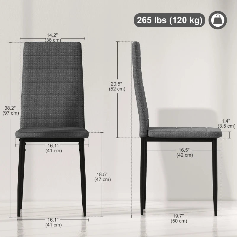 Modern Dining Chairs, Set of 6, High Back Linen Fabric Upholstery and Metal Legs for the Living Room, Home, Grey