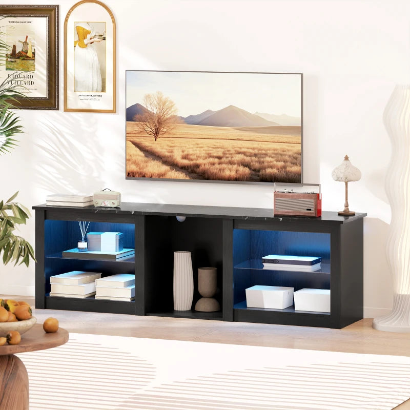 TV Stand with LED Lights, Modern Entertainment Center with Adjustable Glass Shelves, for TVs up to 65 Inch, Black