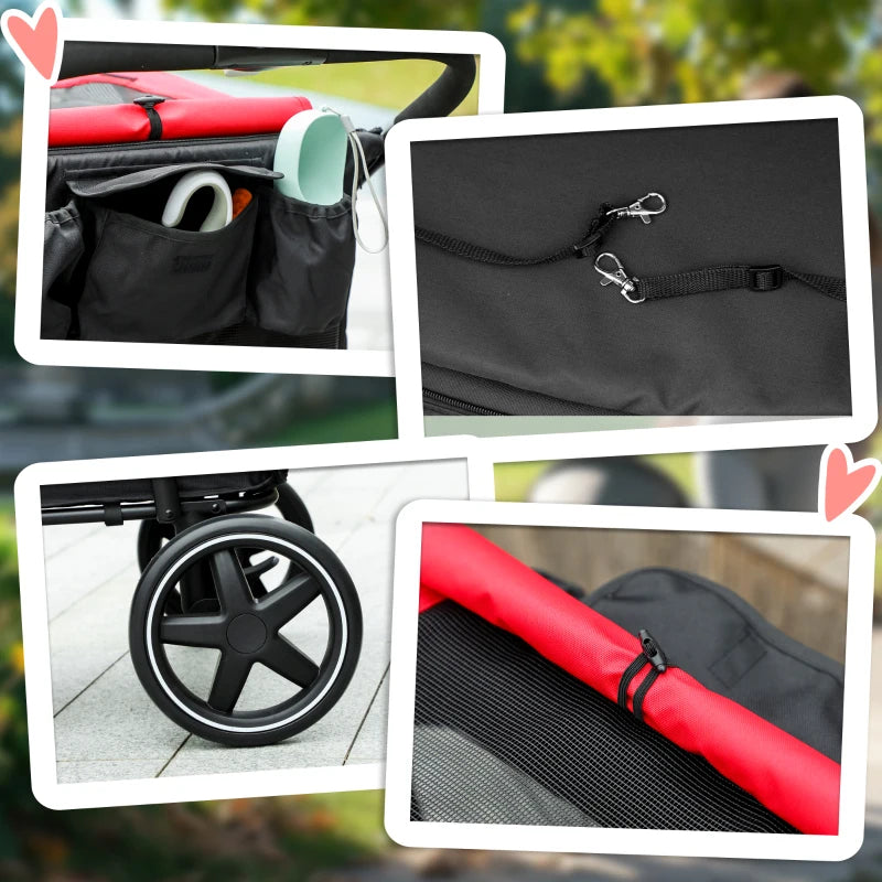Foldable Pet Stroller with Universal Front Wheels, Shock Absorber, Dog Cat Carriage for Large & Medium Dogs, Red