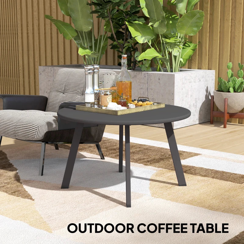 Round Outdoor Side Table, Patio Coffee Table with Metal Frame and Non-Slip Foot Pads, Black