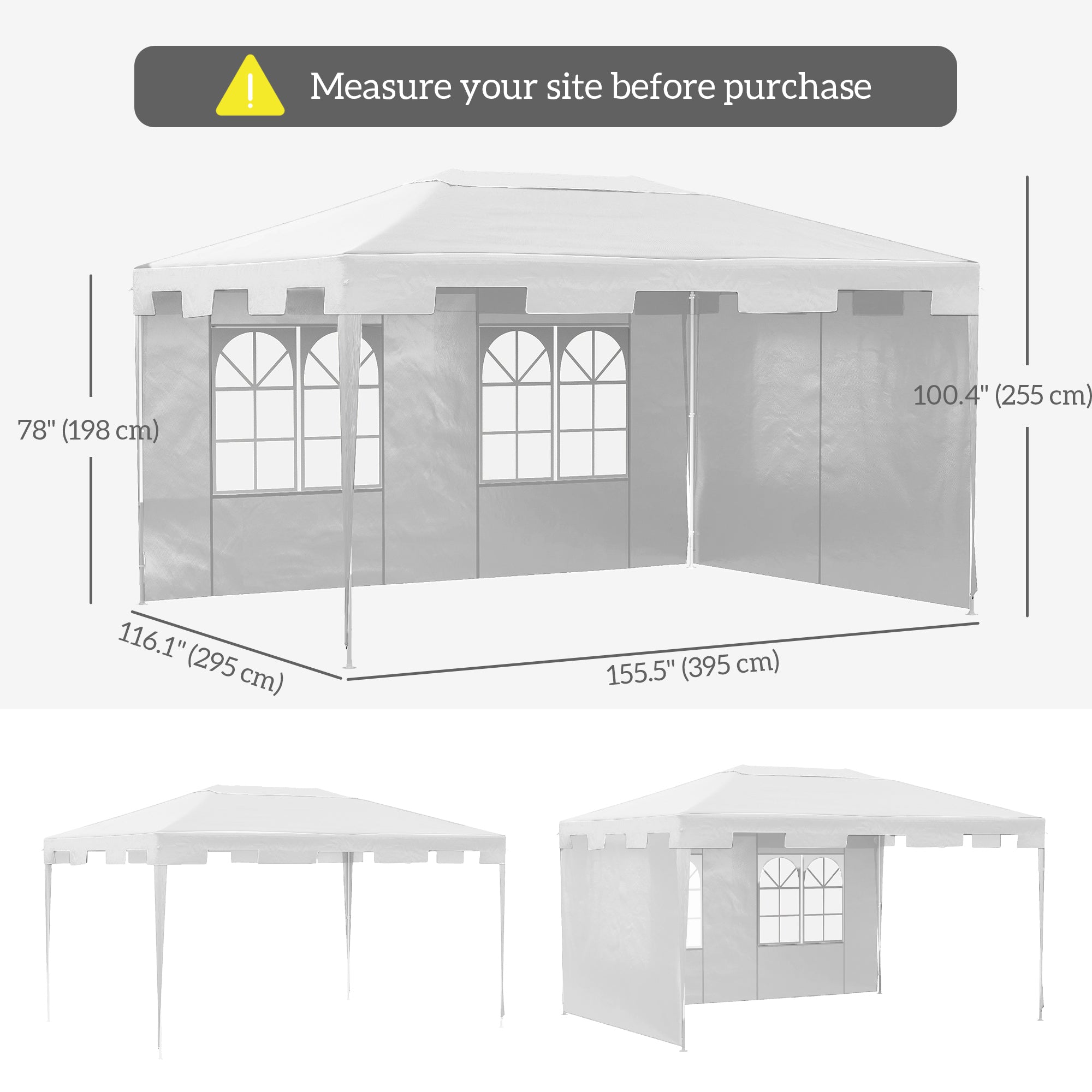 Outsunny 10x13ft Gazebo Party Tent Outdoor Canopy Garden Sun Shade w/Mesh Sidewalls, White 