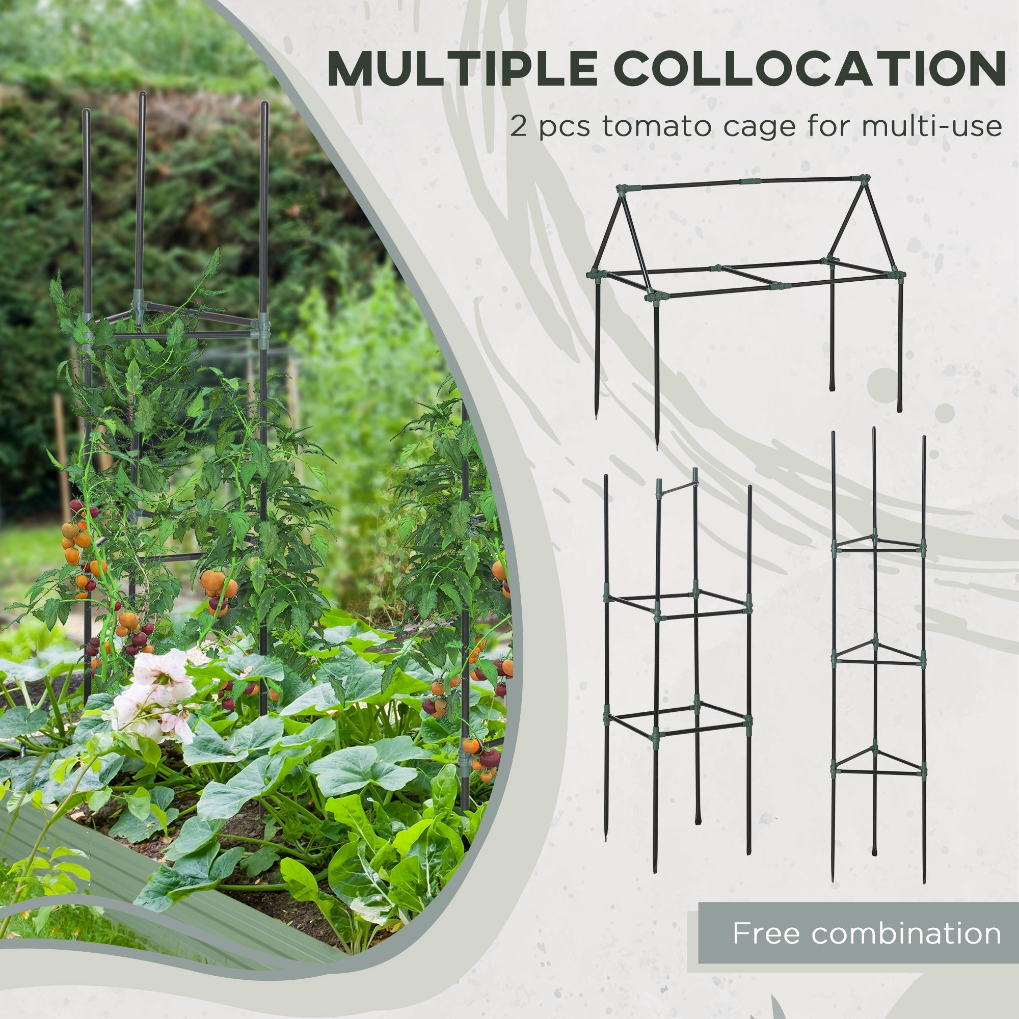 Outsunny 6' x 3' x 1' Raised Garden Bed with 2 Trellis Tomato Cages, Steel Frame Elevated Planter Box, Light Green 