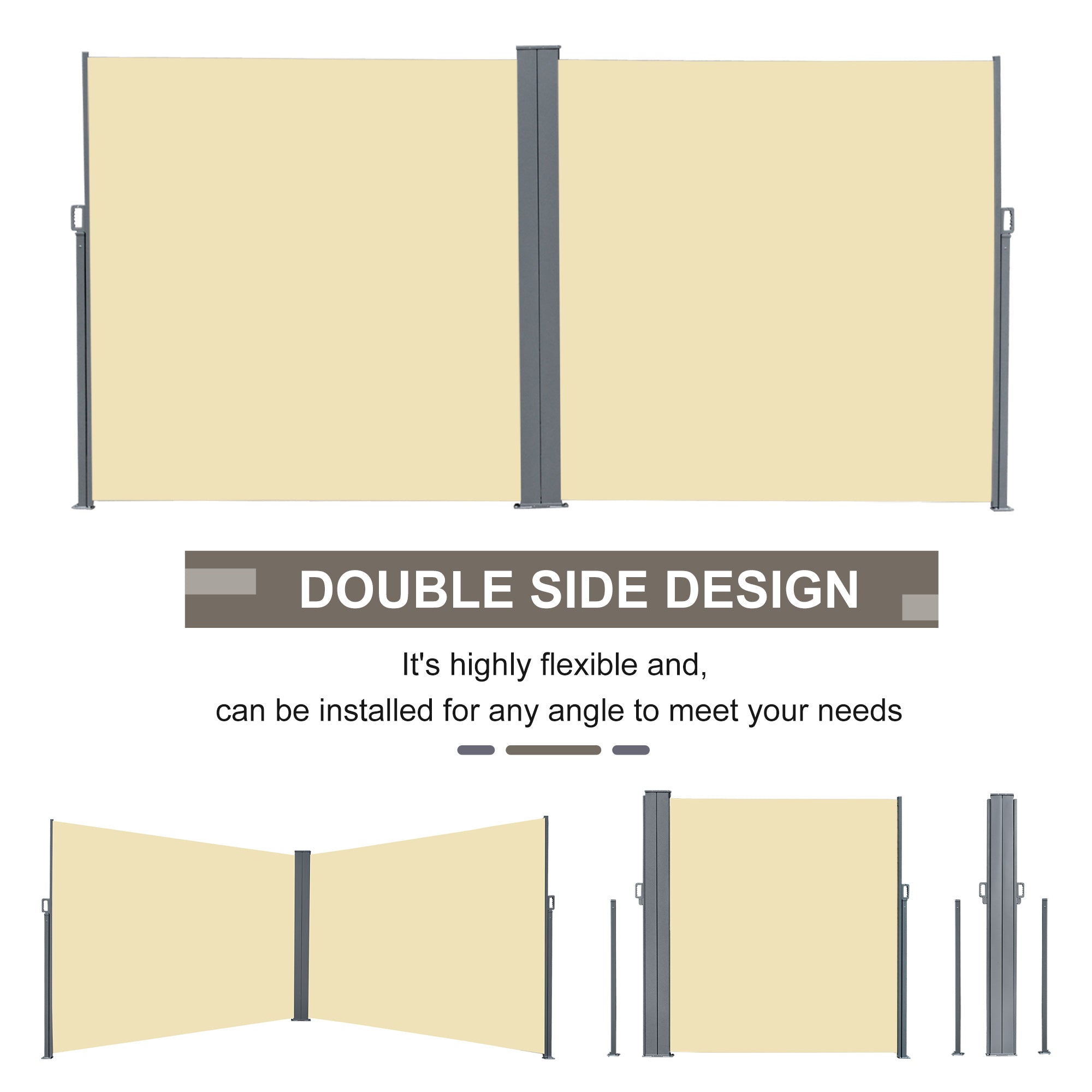 Outsunny Patio Privacy Divider: Double Side Retractable Sunshield for Garden Shade, Beige 