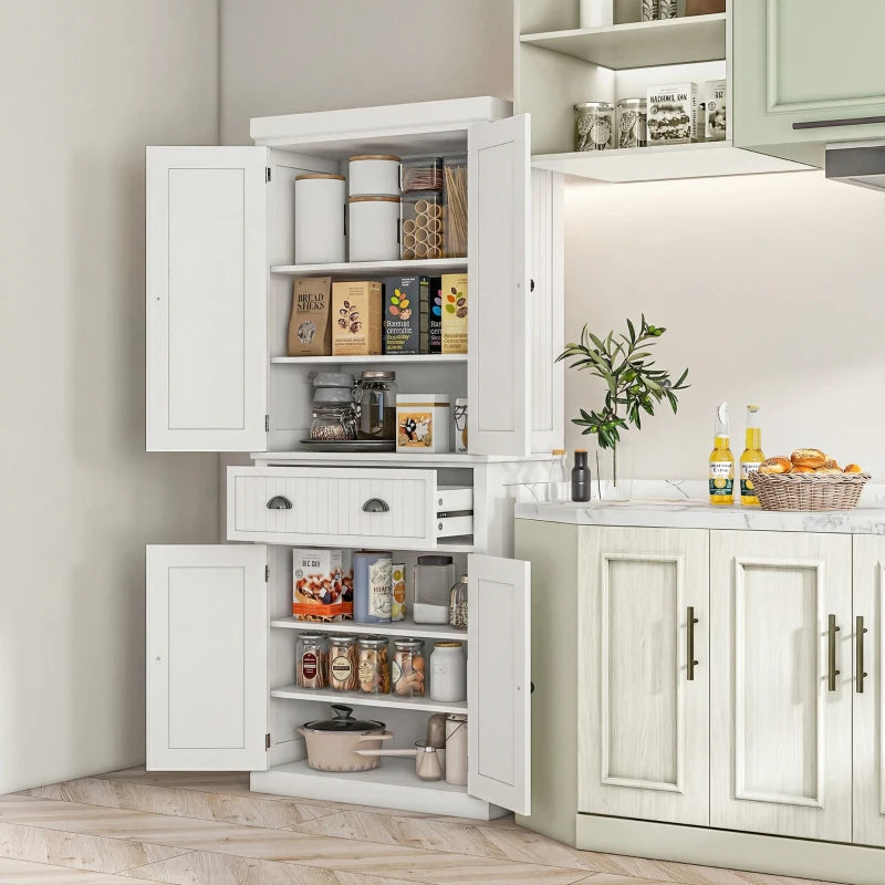 72" Kitchen Pantry, Freestanding Storage Cabinet with Drawer, Doors, Cream White