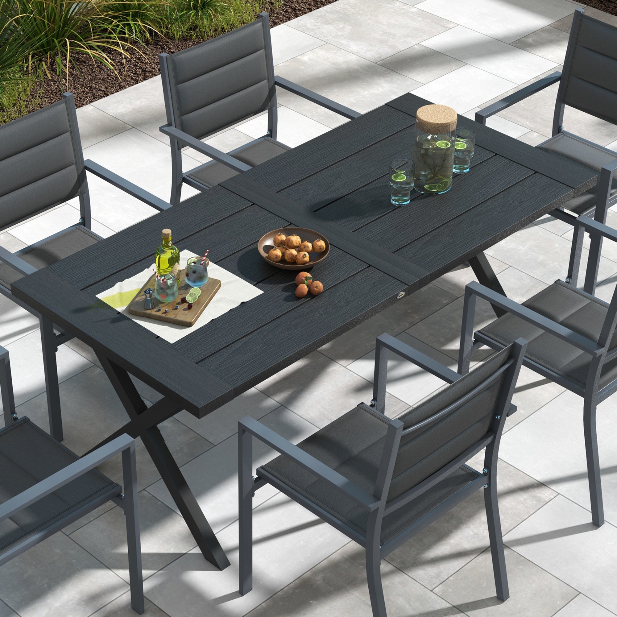 Outsunny 71" Outdoor Dining Table with X Shape Legs, Aluminium Frame Rectangular Darden Table for 4, for Backyard, Black 