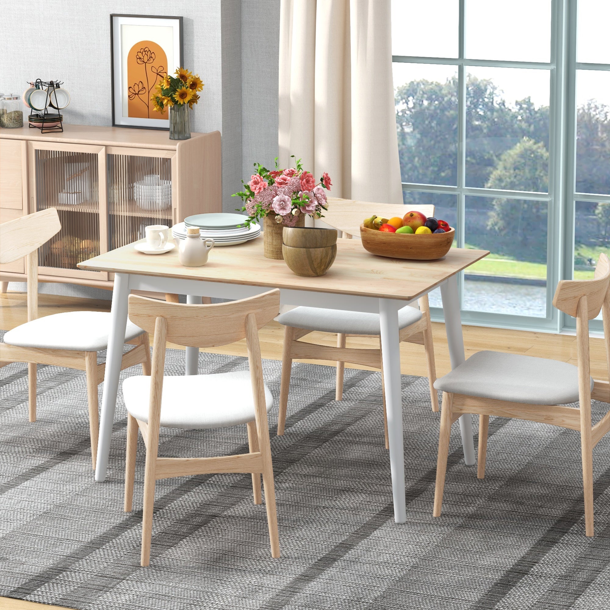 HOMCOM 47" x 30" Farmhouse Dining Table Pine Wood Frame Space Saving Kitchen Table Natural Finish 