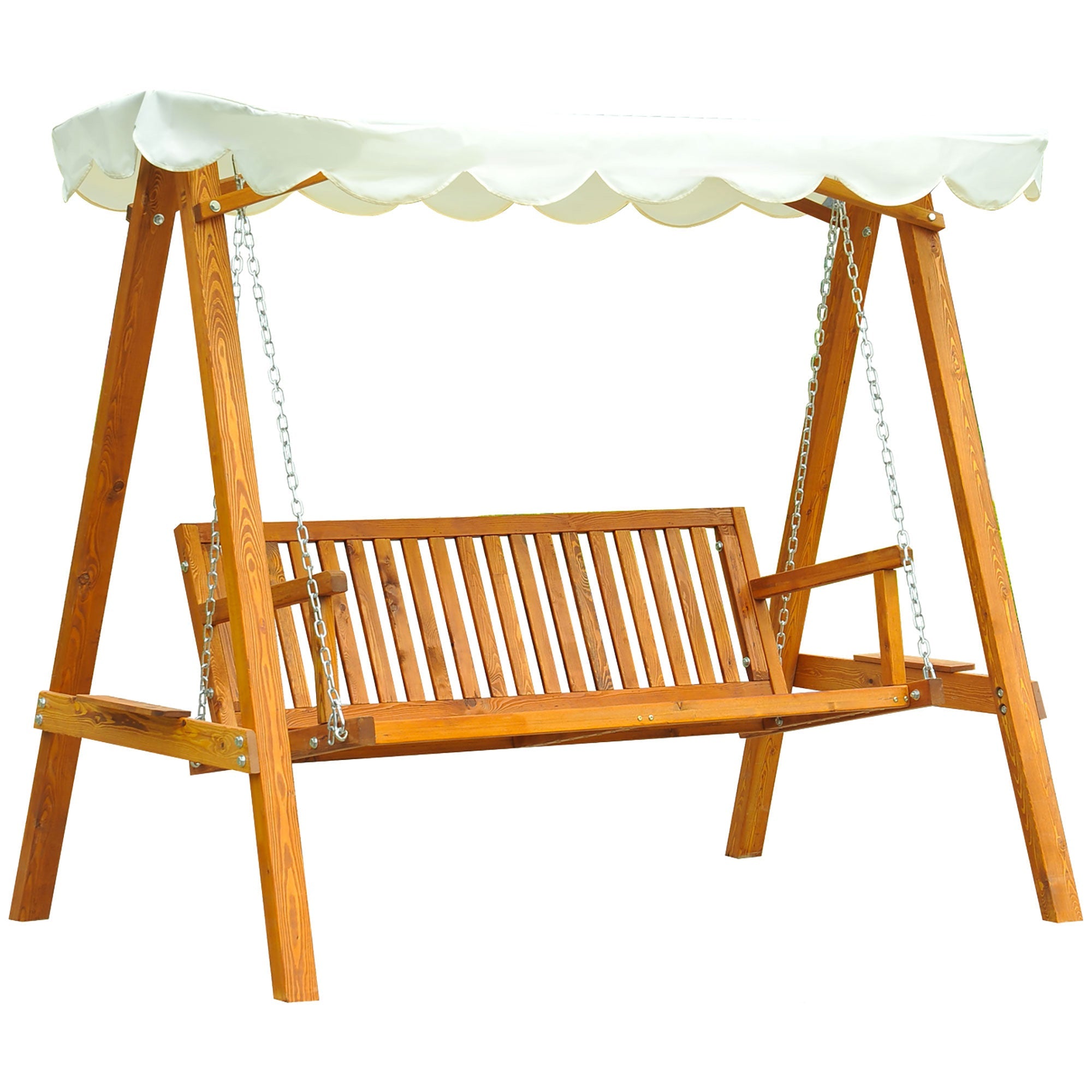 Outsunny 80" Patio Swing Chair with Canopy Outdoor Wooden Swing Bench Hammock for Garden, Poolside, Backyard 