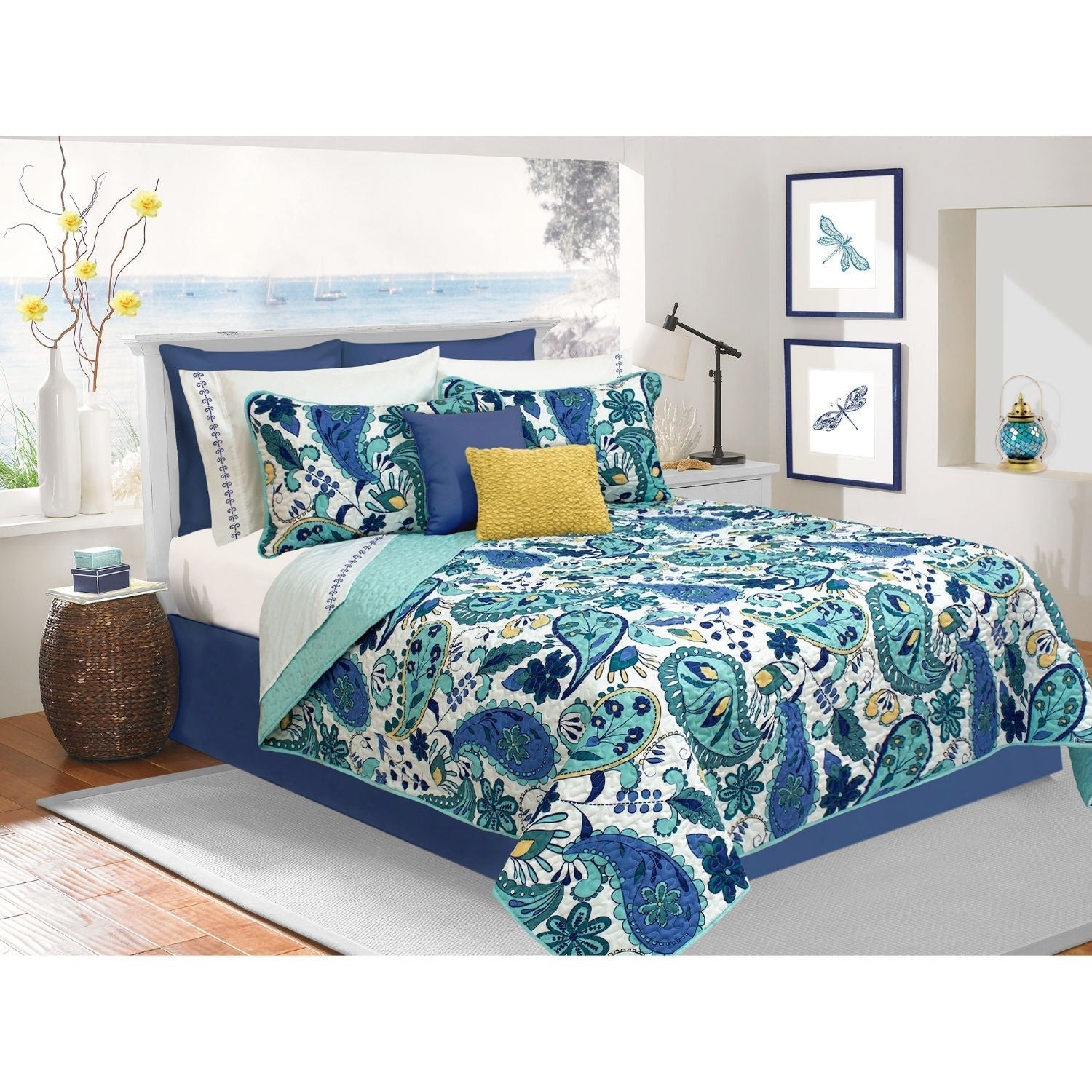 Quilt Bedding Set Woven 2 Piece Set Twin Bliss Blue 