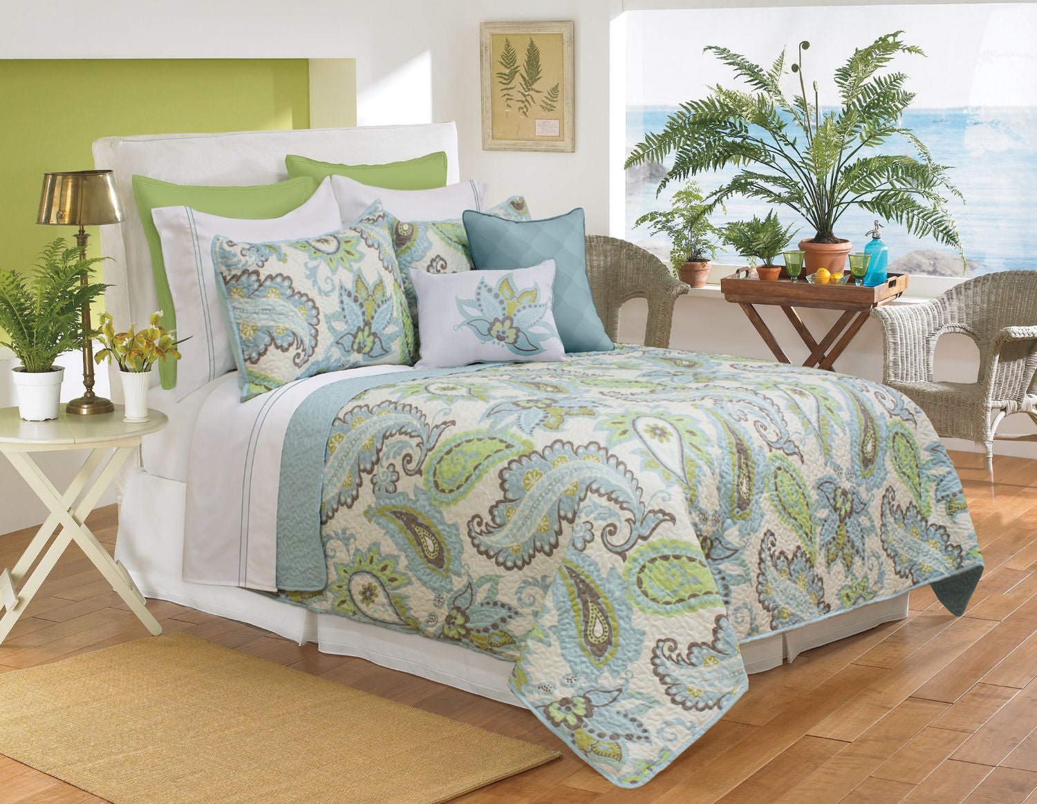 Quilt Bedding Set Woven 2 Piece Set Twin Katy Aqua 