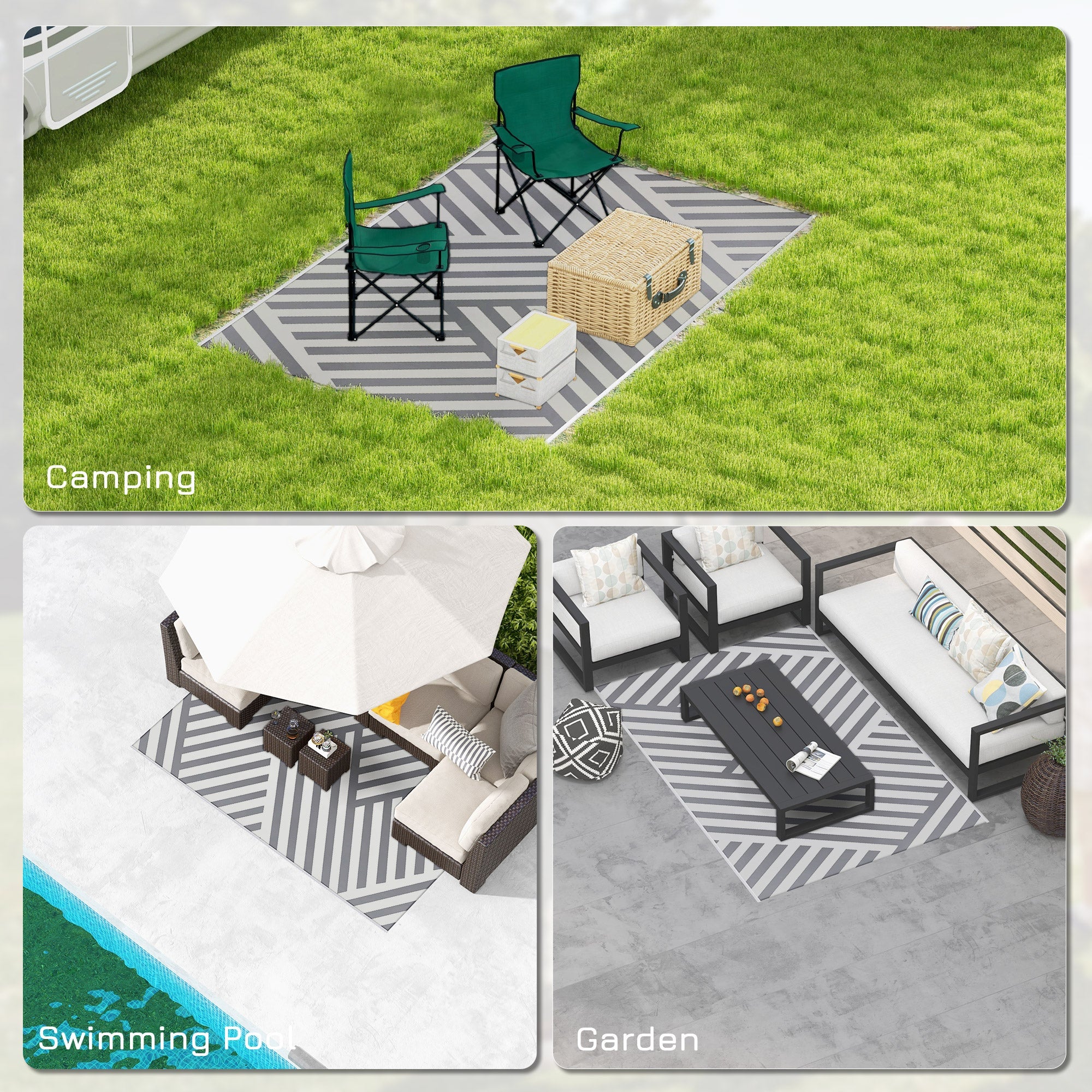 Outsunny Reversible Outdoor RV Rug, Patio Floor Mat, 6' x 9' Plastic Rug for Backyard, Deck, Beach, Camping, Grey and Cream 