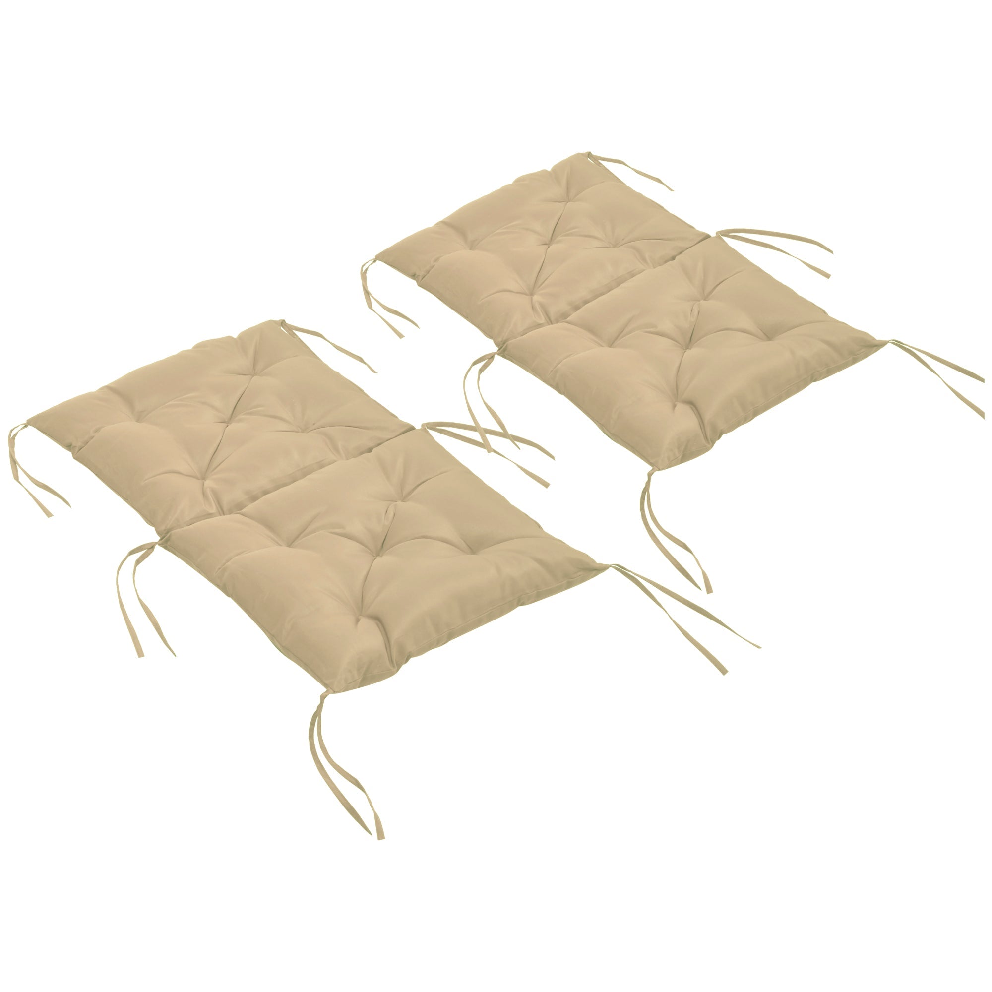 Outsunny Set of 2 Garden Chair Cushions Seat Pad with Backrest for Sunbeds Rocking Chairs Loungers Outdoor Indoor Use Khaki 