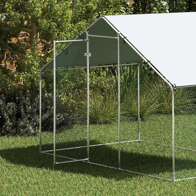 Metal Chicken Coop, 9.8 x 5.6 FT Walk-in Chicken Run with Cover, Lockable Door, Outdoor Poultry Cage for 5-8 Chickens