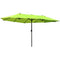 Outsunny 15ft Twin Canopy Patio Umbrella - Sunshade with Steel Table, Lift Crank in Green for Outdoor Comfort