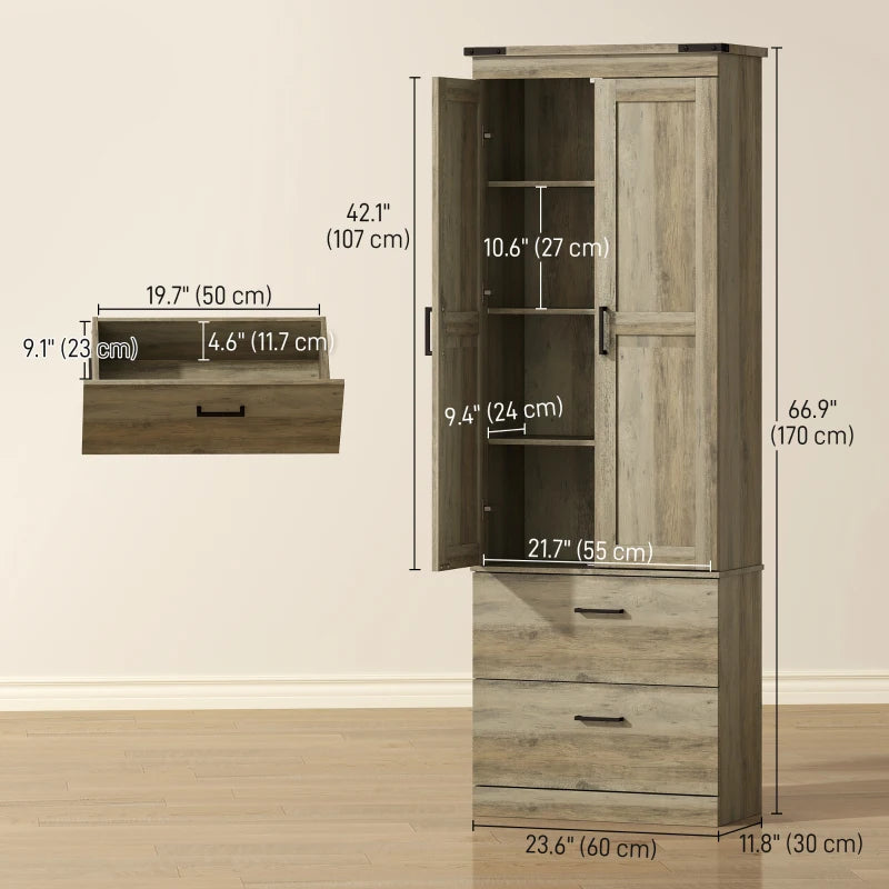 67" Tall Kitchen Pantry Storage Cabinet, Kitchen Pantry Cabinet with Doors, Drawers and Adjustable Shelves, Light Ivory