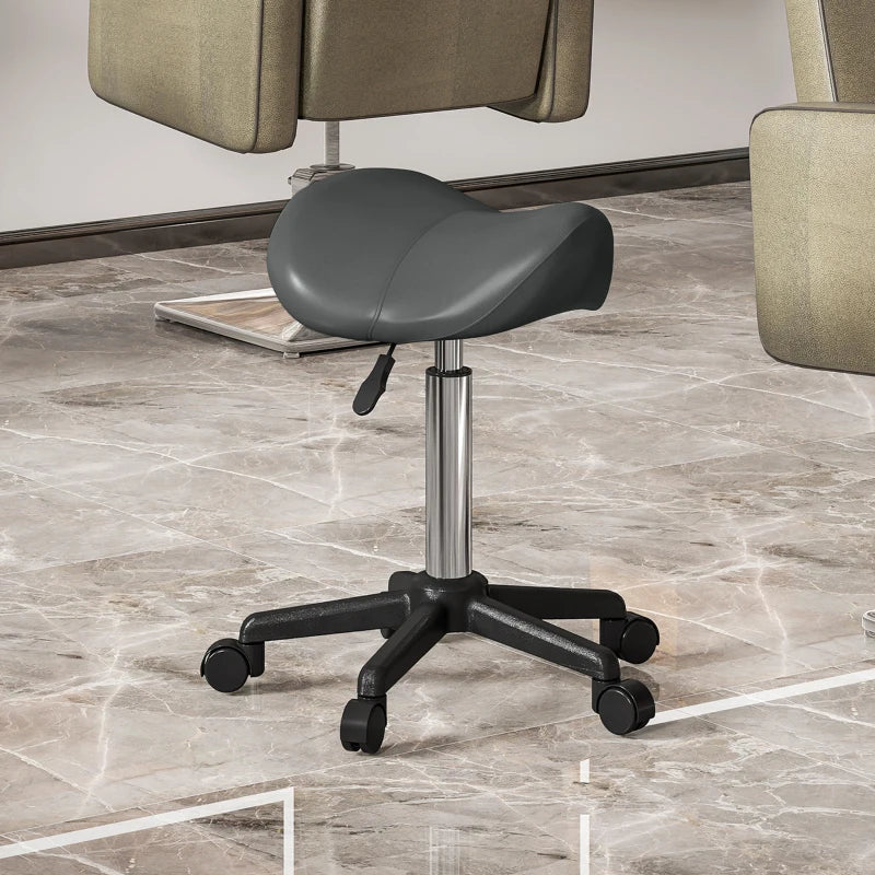 Saddle Stool, Adjustable Rolling Stool, Grey